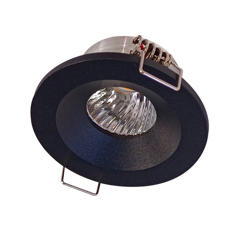 Luminaria LED COB tipo downlight semi recesada redonda negra 3W 3000K Luz cálida.