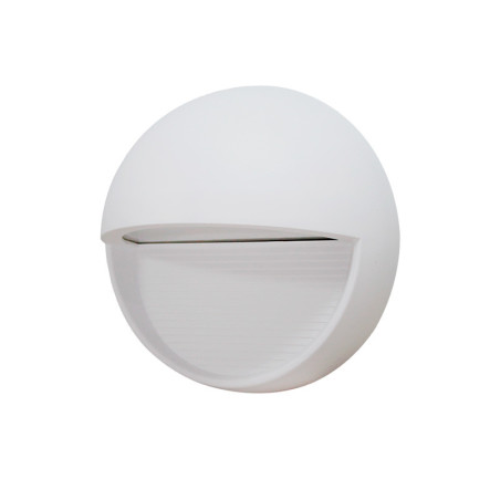 Luminaria LED tipo aplique de pared redonda color blanco mate 3W 3000K Luz cálida.